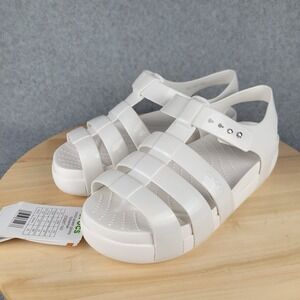 Crocs Splash Glossy Fisherman White Jelly Sandals Strappy Comfort Size 7 NEW